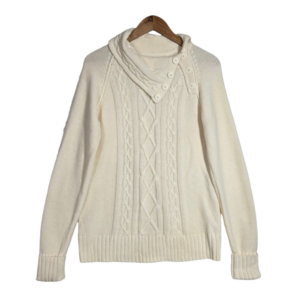 NEW Sonoma Cable Knit Front Sweater Sz L Ivory Tower Button Up Collar